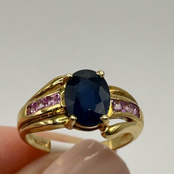 Jewelry - Estate 14k Yellow Gold PDN Blue Pink Sapphire Ring 3.3 Grams Size 6